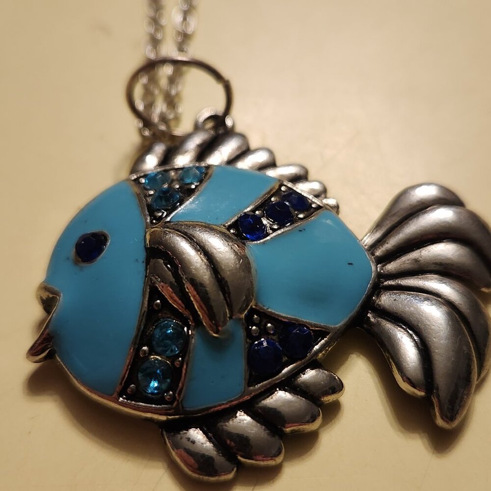 Enamel Fish Pendant Necklace with Chain
